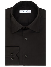 XOOS Men's black dress shirt tone on tone geometrical pattern and de Ville Collar (Double Twisted)