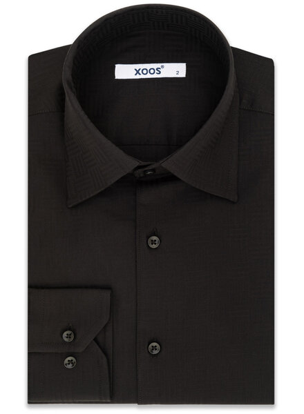 XOOS Chemise homme noire à col de Ville et motifs géométriques ton sur ton (Double Retors)