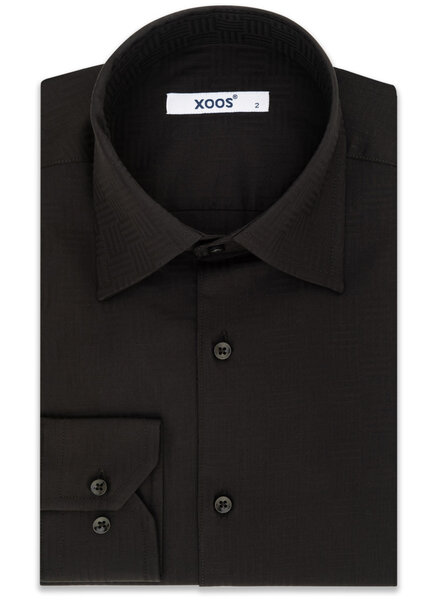 XOOS Men's black dress shirt tone on tone geometrical pattern and de Ville Collar (Double Twisted)