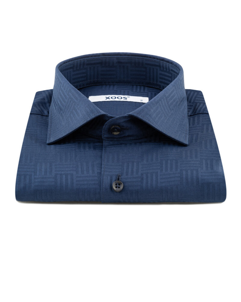 XOOS Men's navy dress shirt tone on tone geometrical pattern (Double Twisted)