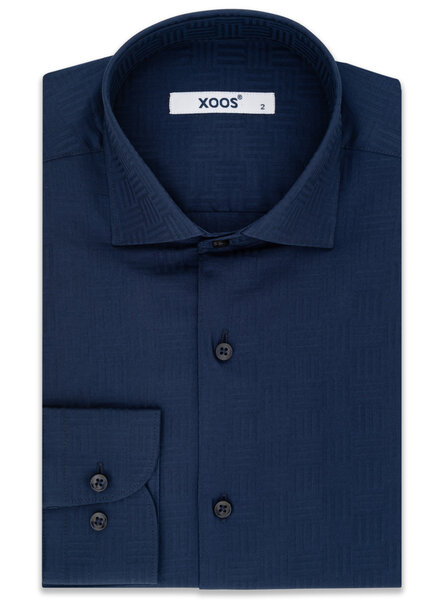 XOOS Men's navy dress shirt tone on tone geometrical pattern (Double Twisted)