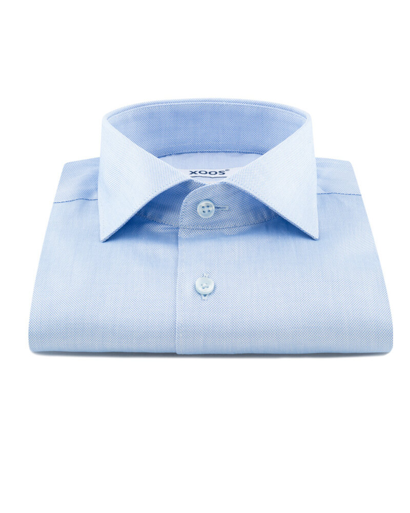 XOOS Men's blue woven cotton French cuffs dress shirt (Double Twisted)