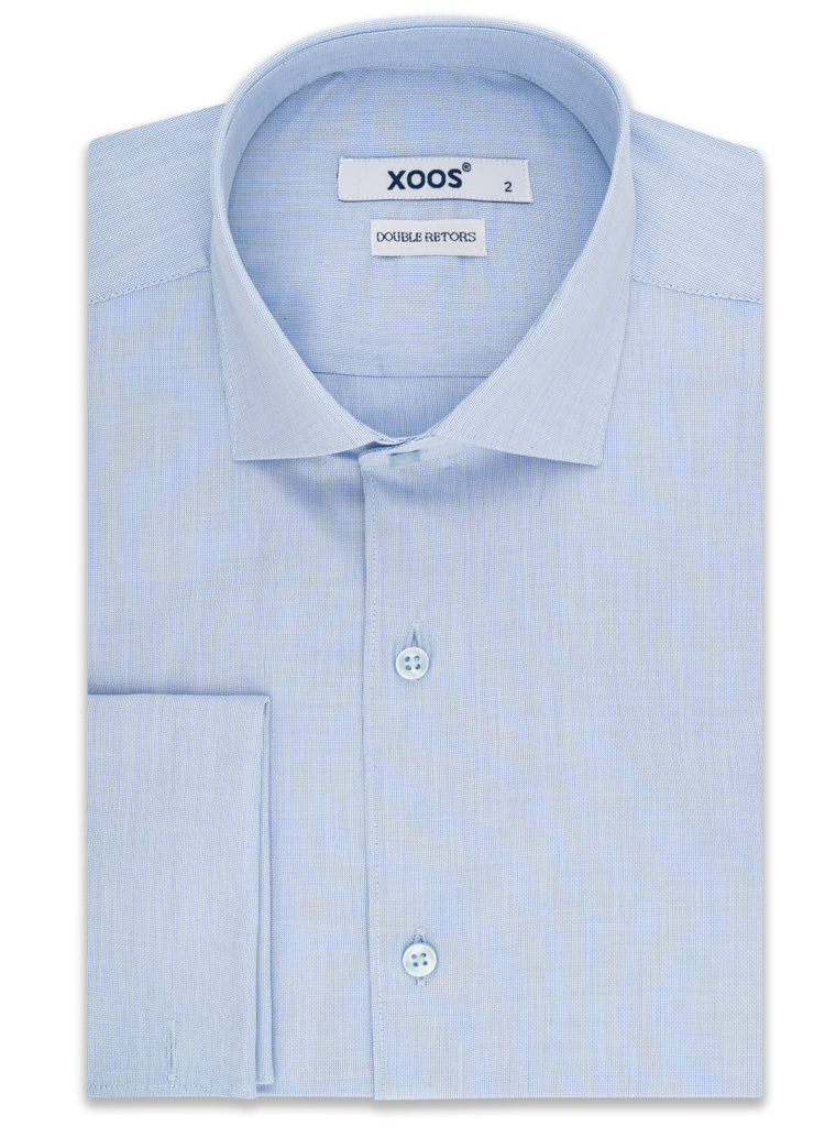 Men's light blue woven cotton French cuffs dress shirt (Double Twisted ...