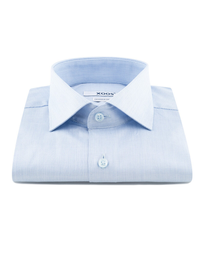 XOOS Men's light blue woven cotton French cuffs dress shirt (Double Twisted)