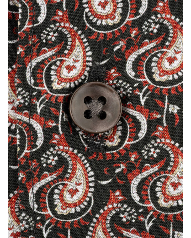 XOOS Men's brown dress shirt with red paisley prints