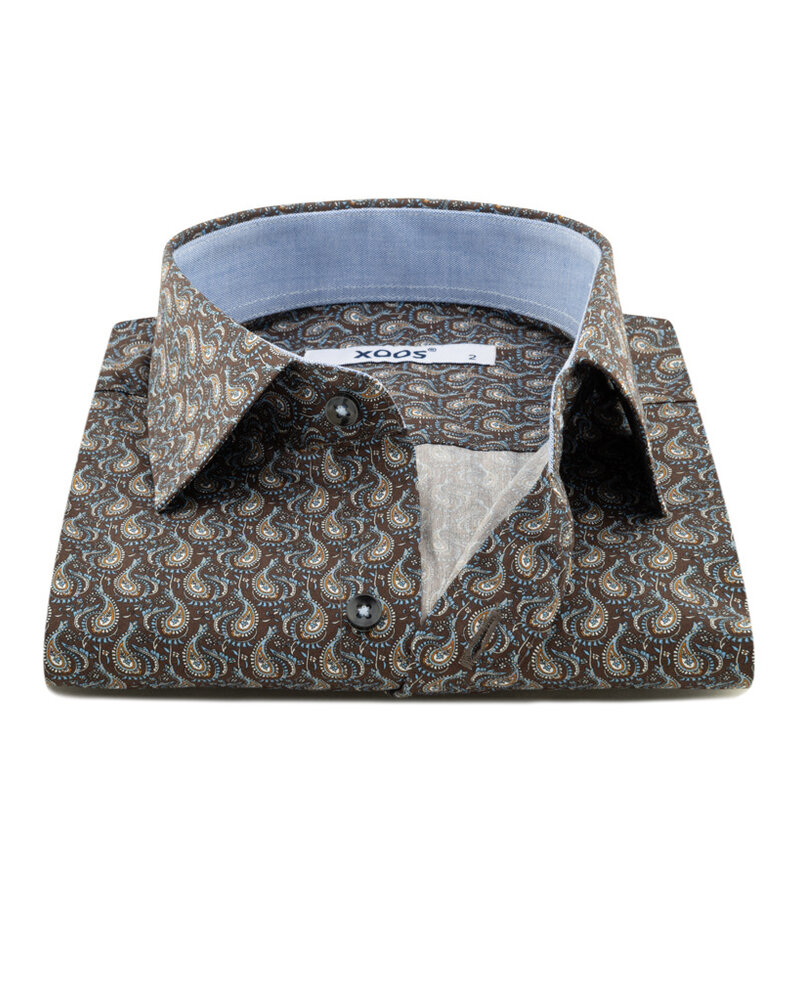 XOOS Chemise homme marron à imprimé paisley doublure ciel