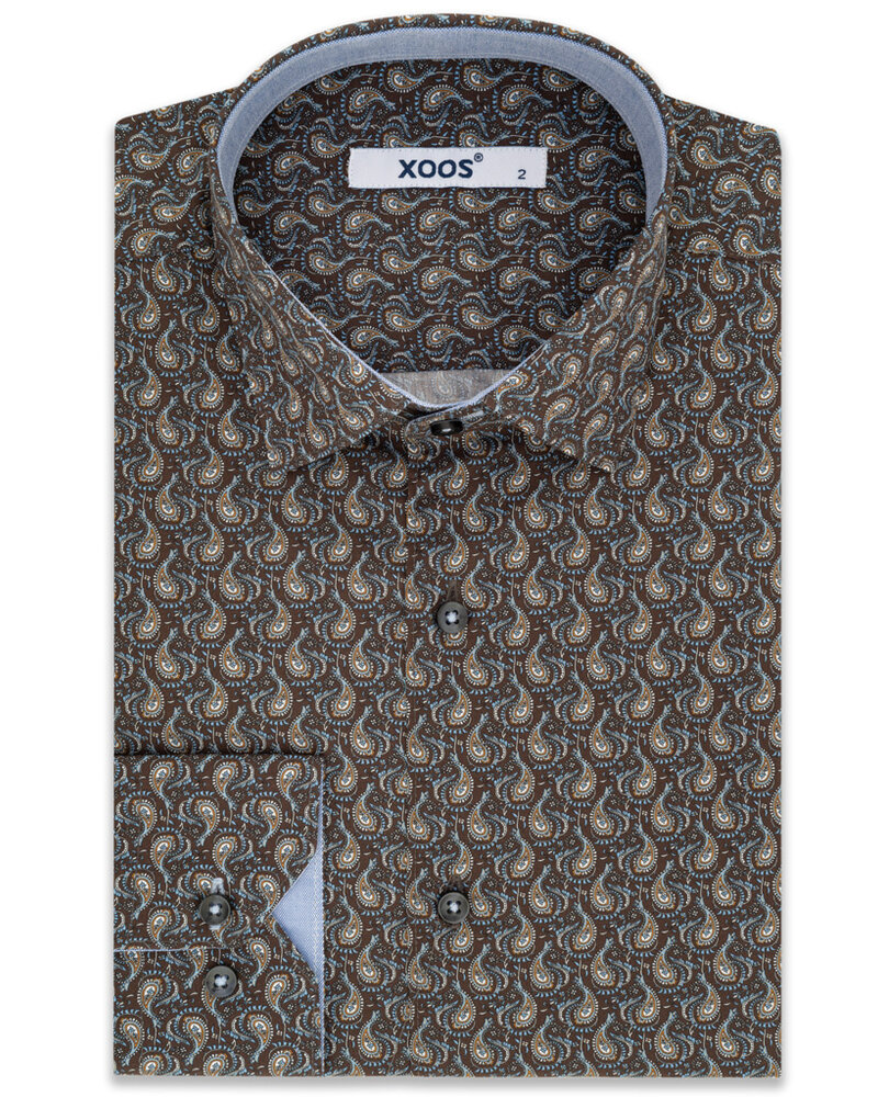 XOOS Chemise homme marron à imprimé paisley doublure ciel