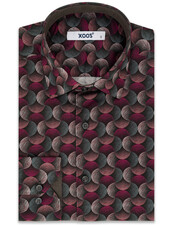XOOS Men's gray and red hologram seventies printed dress shirt