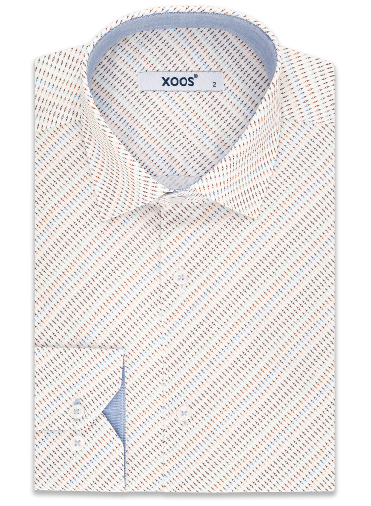 Men s multicolore pattern prints dress shirt with light blue