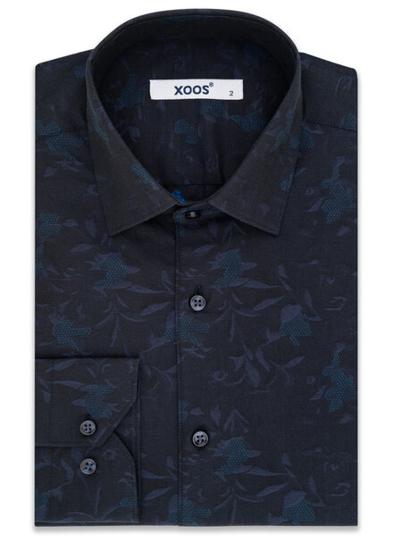 XOOS Men's navy jacquard cotton dress shirt