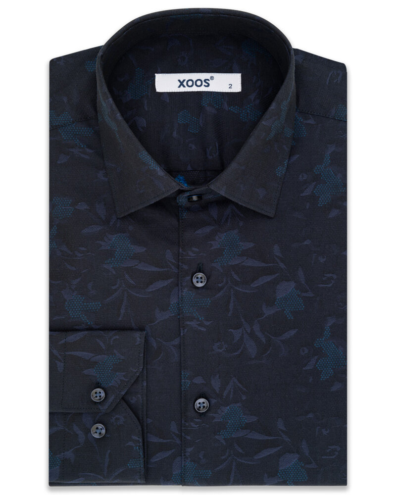 Men's navy jacquard cotton dress shirt - XOOS.CA