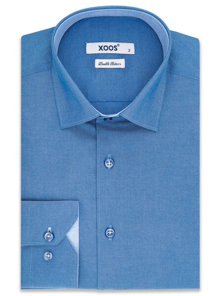 XOOS Men's blue pinpoint shirt with sky blue lining and white micro dots (Double Twisted)