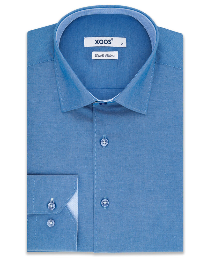 XOOS Men's blue pinpoint shirt with sky blue lining and white micro dots (Double Twisted)