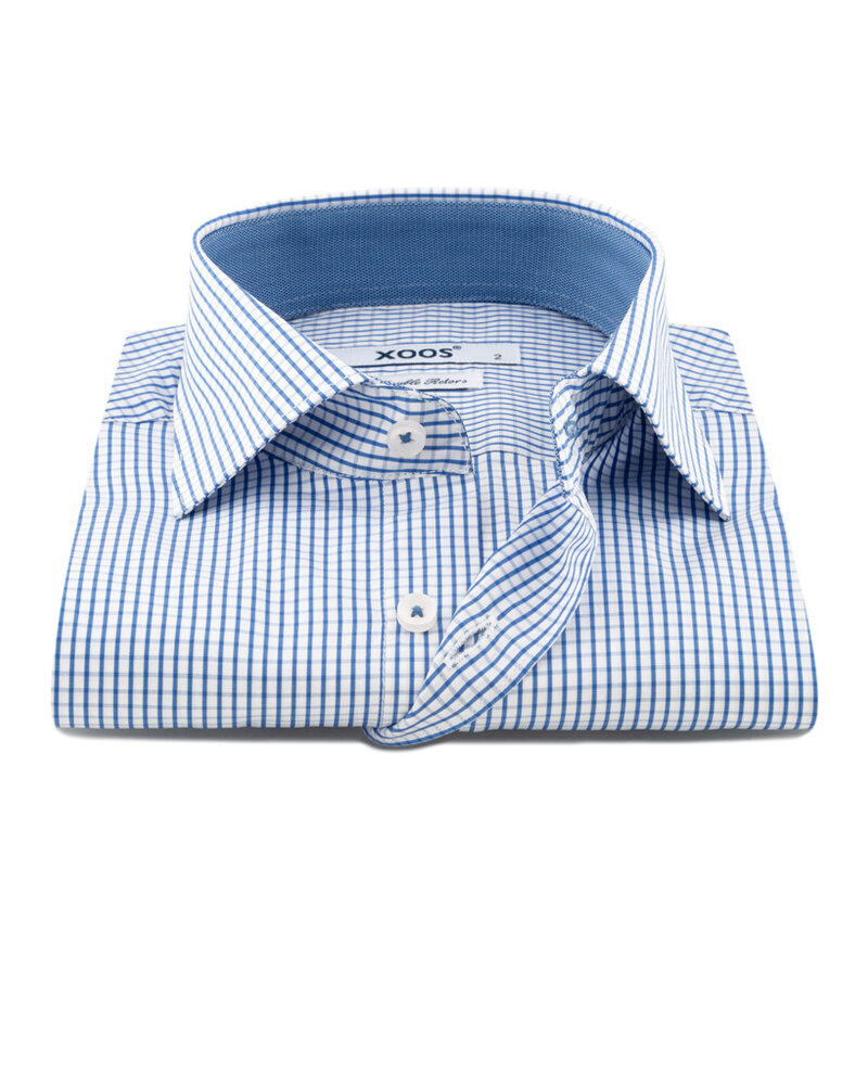 XOOS Men's blue checkered shirt with blue lining (Double Twisted)