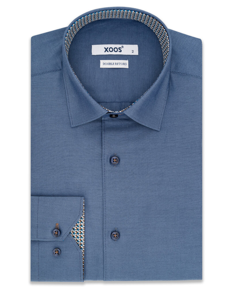XOOS Sky blue men's shirt with sky blue and navy printed lining (Double twisted)