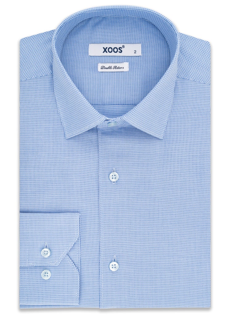 Men's light blue woven cotton dress shirt (Double Twisted)