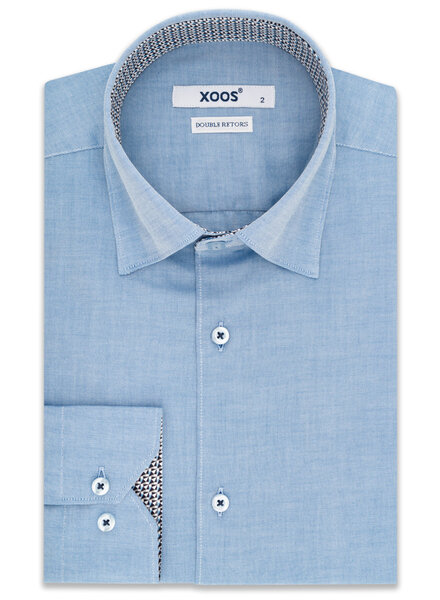 XOOS Men's blue shirt with elbow patches and printed lining (Double twisted)