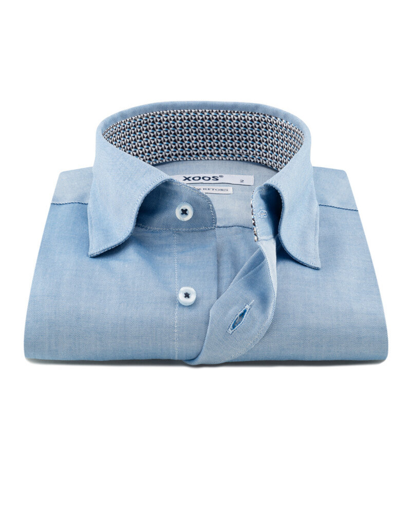 XOOS Men's blue shirt with elbow patches and printed lining (Double twisted)