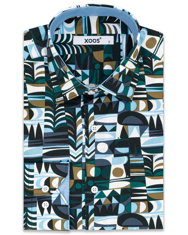 XOOS Men's shirt with Alaska print pattern and sky blue lining