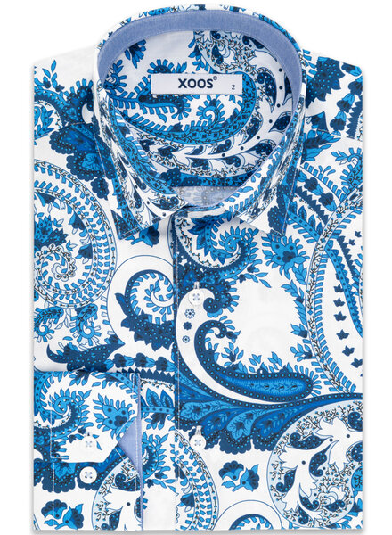 XOOS Men's shirt with blue paisley print pattern