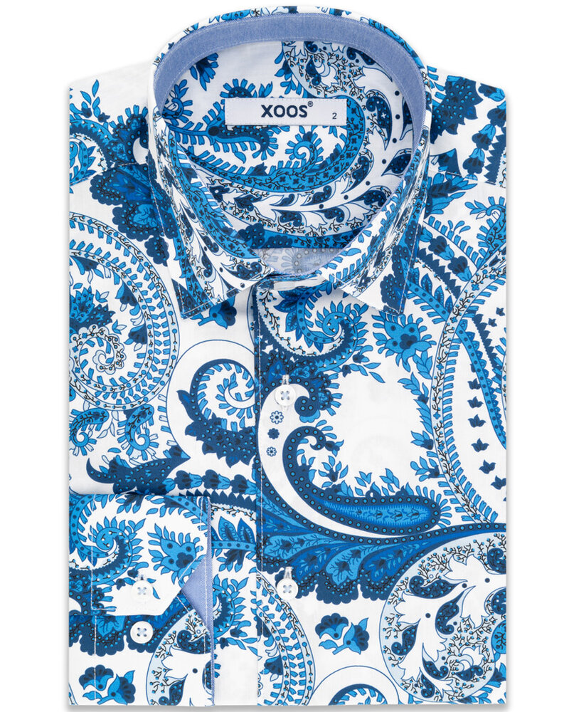 Men's shirt with blue paisley print pattern - XOOS.CA