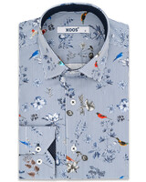 XOOS Men's shirt with blue stripes and autumnal print and navy polka dot lining