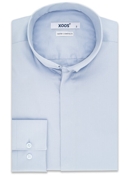 XOOS Men's reversed officer collar light blue dress shirt (Sateen cotton)