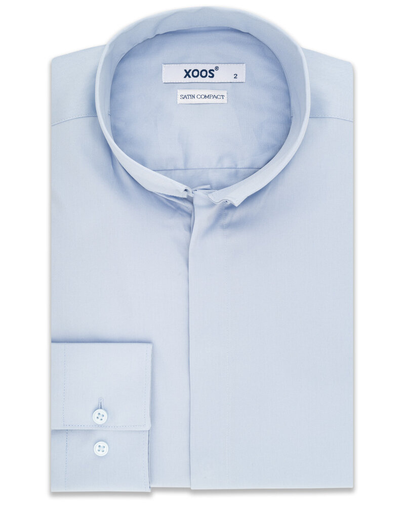 XOOS Men's reversed officer collar light blue dress shirt (Sateen cotton)