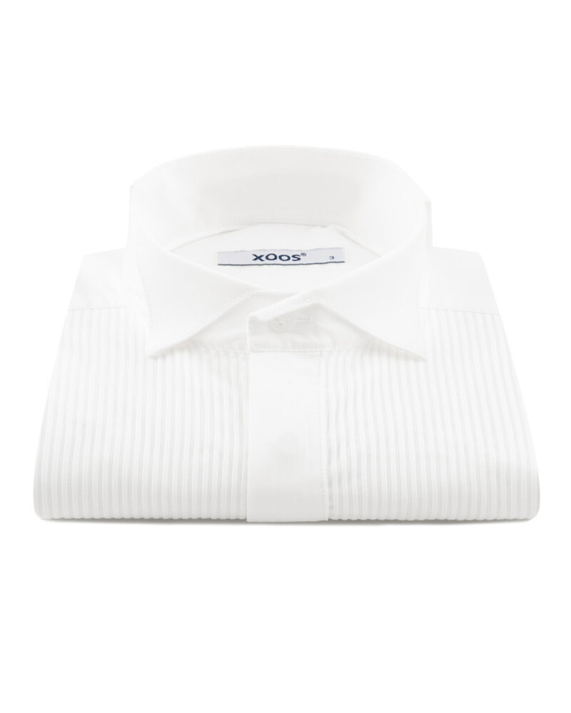 XOOS White Tuxedo men's shirt with pleated front and wing collar