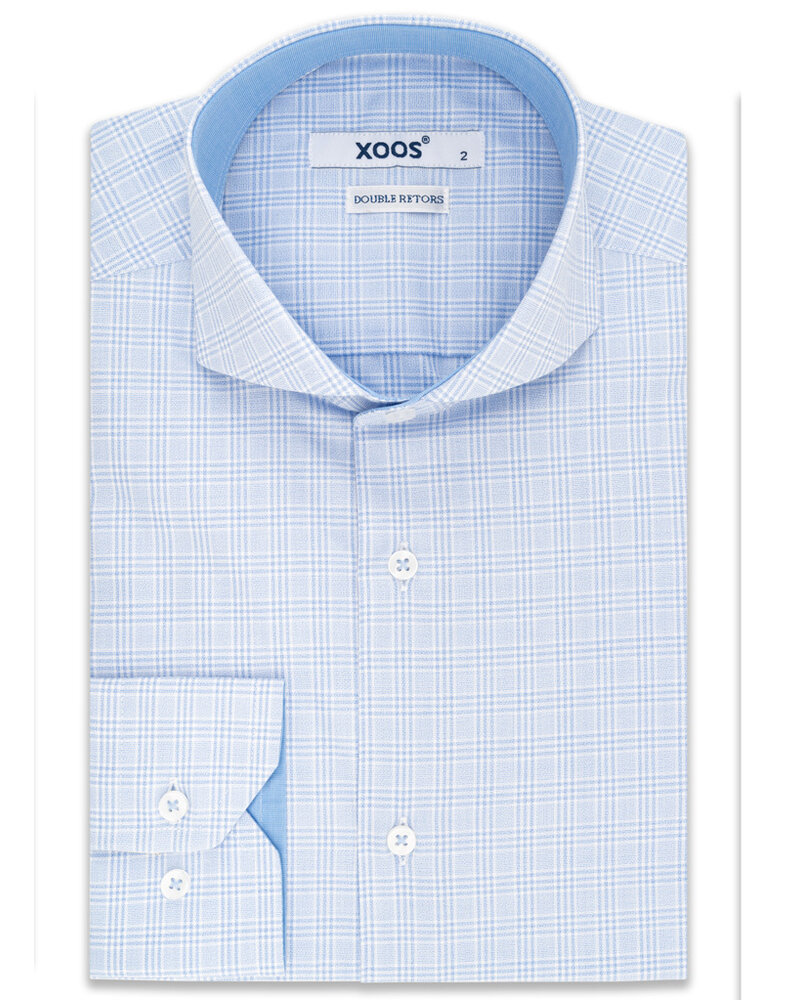 Sky blue checkered men's shirt with plain sky blue lining and Full