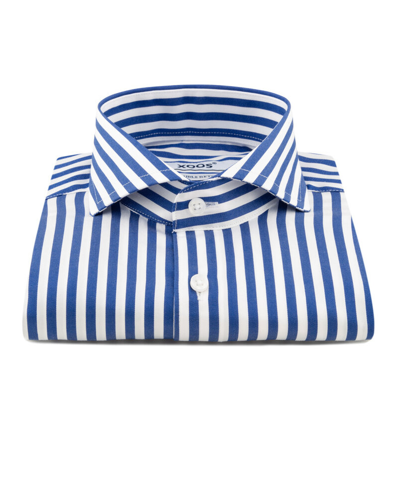 XOOS Men's blue striped shirt with Full Spread collar (Double Twisted)
