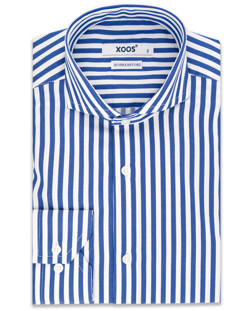 Men's blue striped shirt with Full Spread collar (Double Twisted