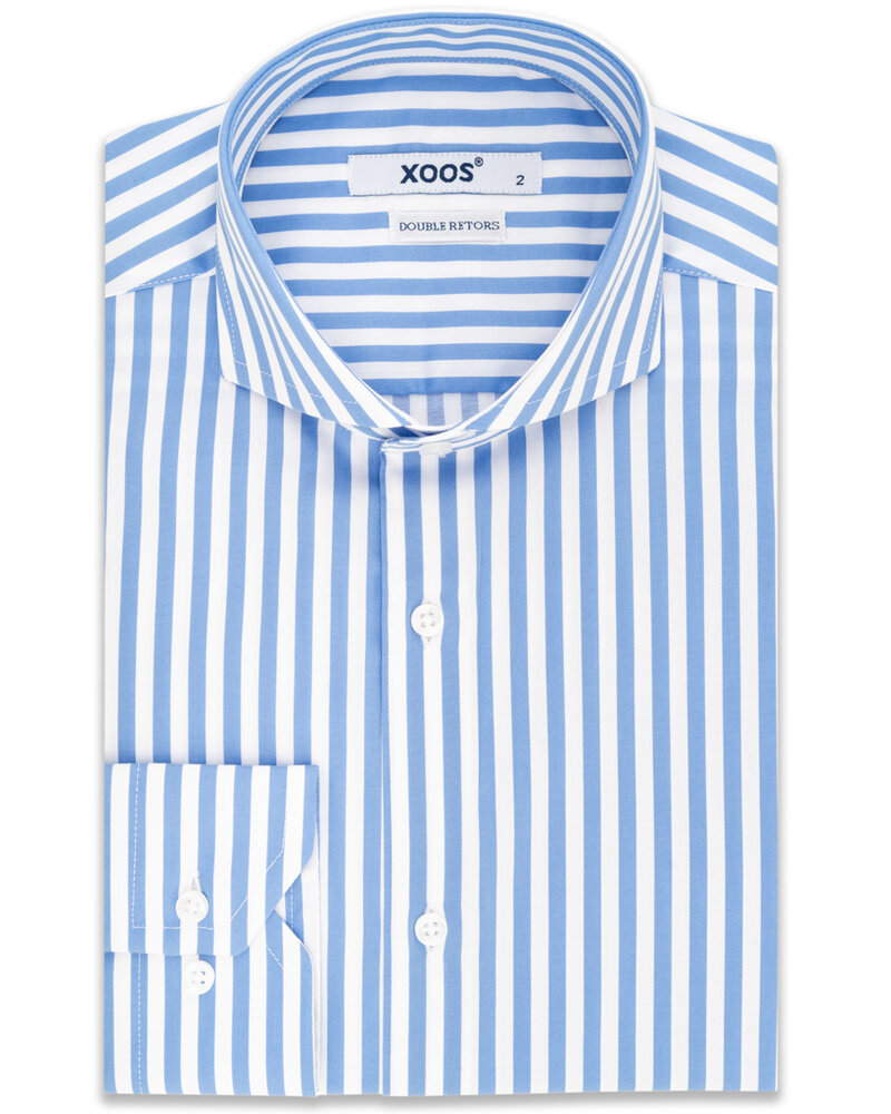 XOOS Men's light blue striped shirt with Full Spread collar (Double Twisted)
