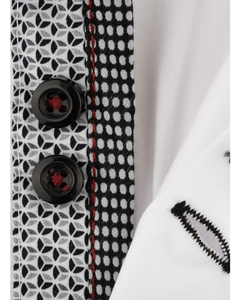 XOOS Men's white double chest buttons dress shirt with monochrome printed lining