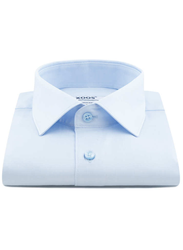 Men's blue diamond shirt with an French collar in fine twill (Double T ...