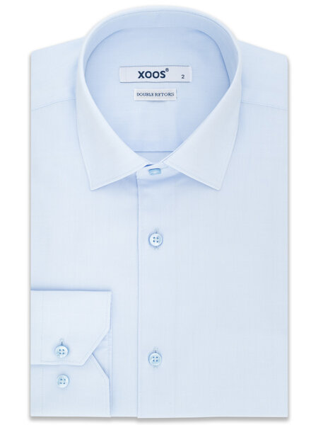 XOOS Men's blue diamond shirt with an French collar in fine twill (Double Twisted)