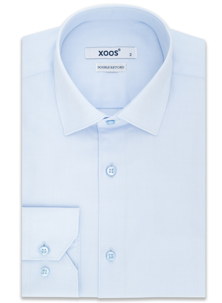 Men's blue diamond shirt with an French collar in fine twill (Double T ...