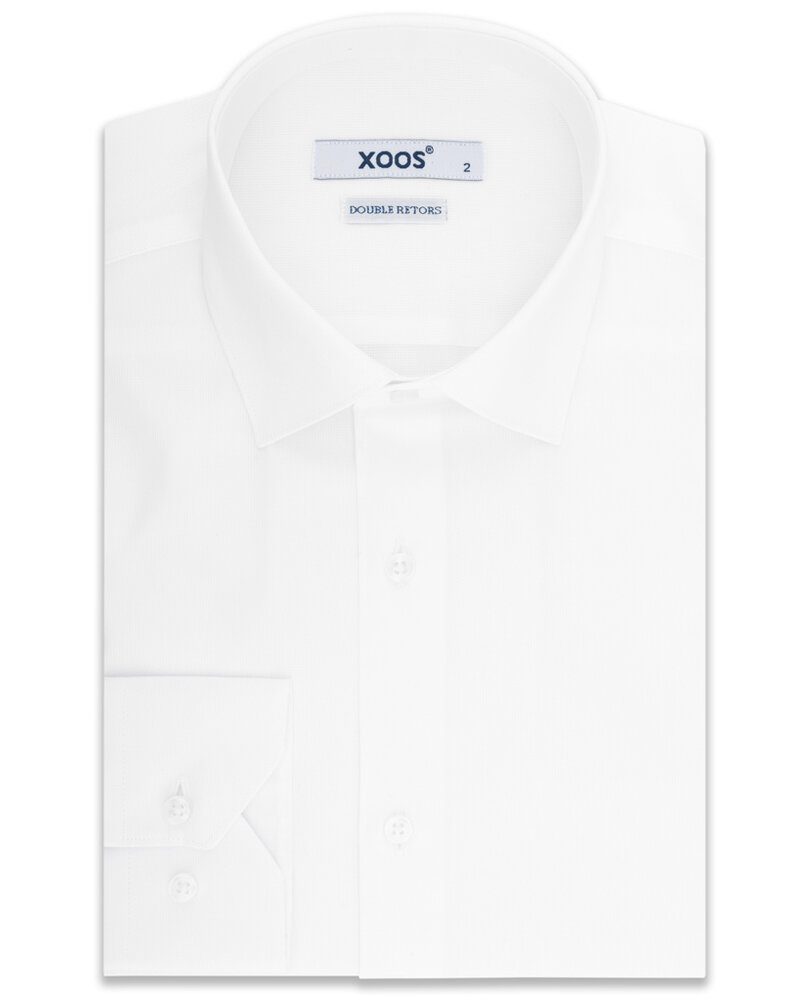 XOOS Men's white cotton piqué dress shirt (Double Twisted)