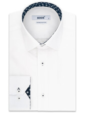 XOOS Chemise homme blanche à doublure florale bleu marine (Double Retors)