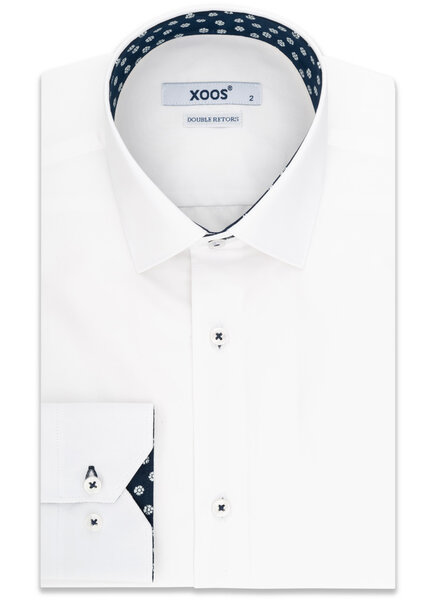 XOOS Chemise homme blanche à doublure florale bleu marine (Double Retors)