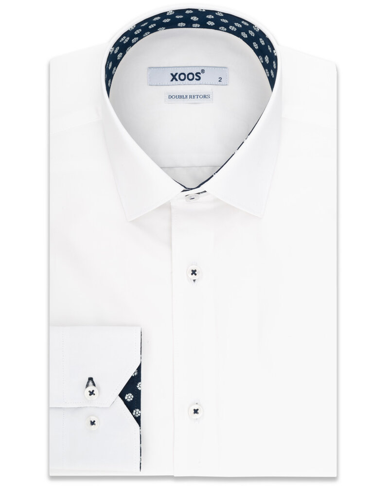 XOOS Chemise homme blanche à doublure florale bleu marine (Double Retors)