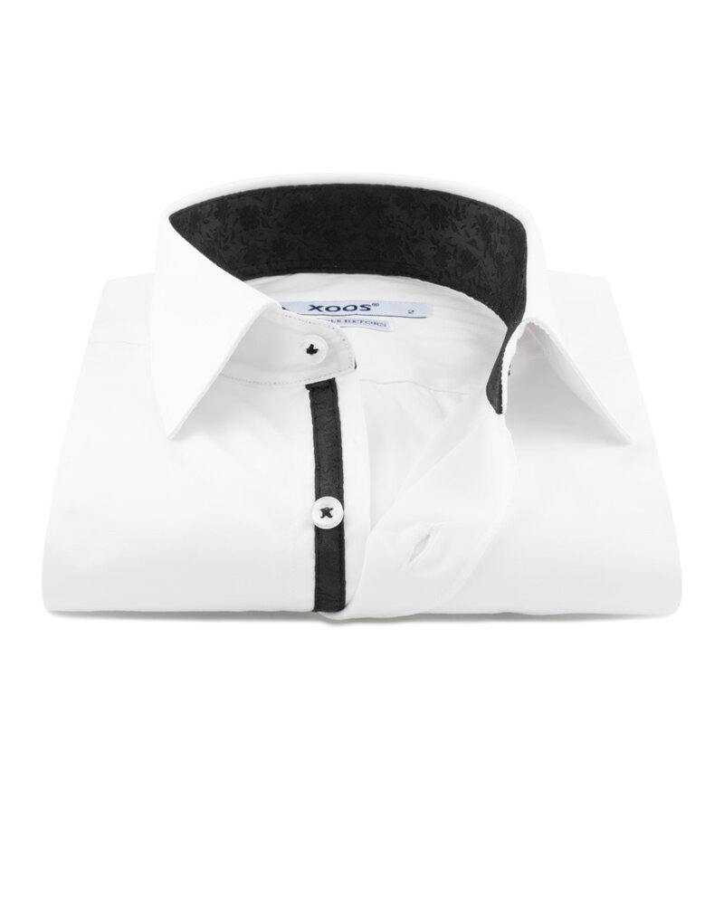 XOOS Men's white shirt with black jacquard floral lining (Double Twisted)