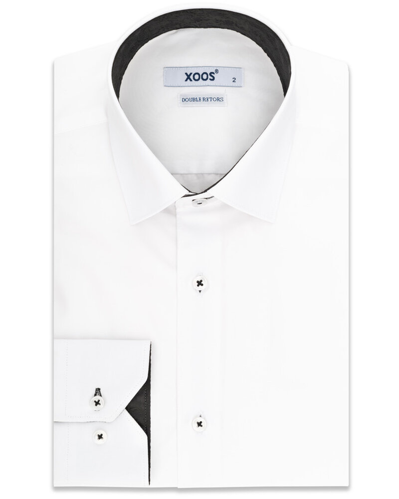 XOOS Chemise homme blanche à doublure floral en en jacquard noir (Double Retors)