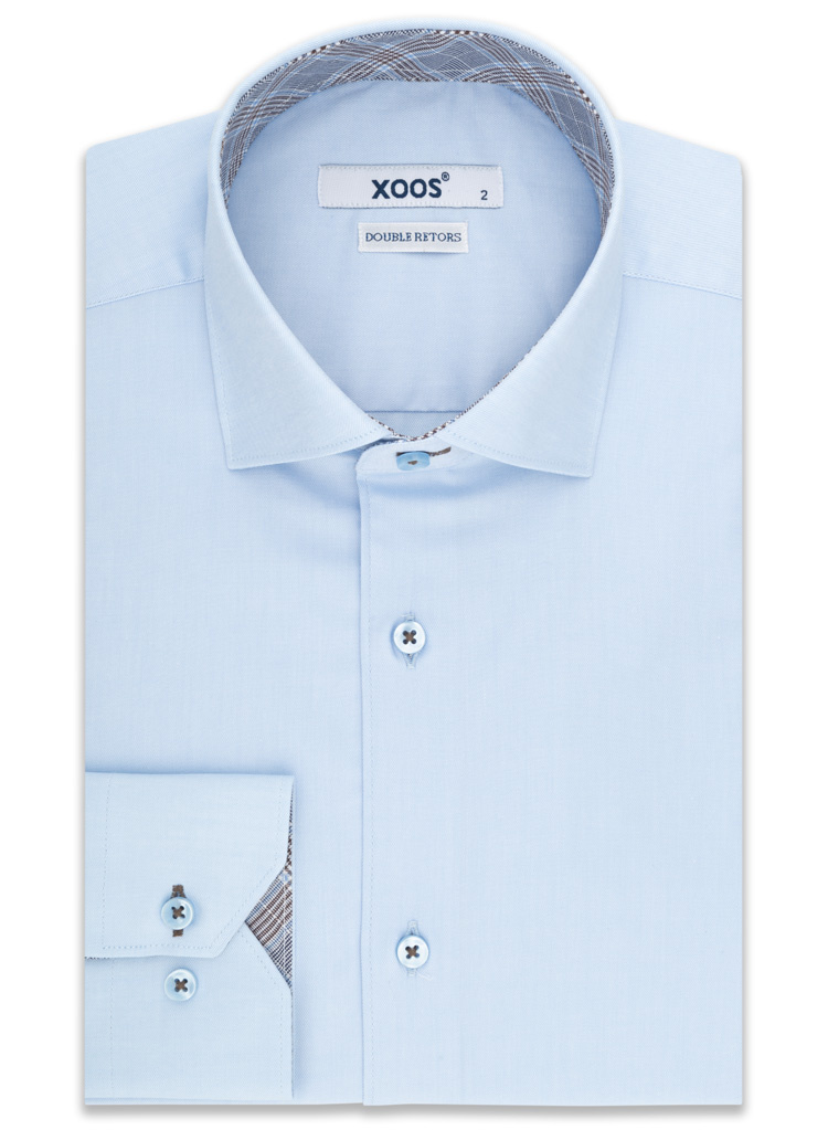 Sky blue men s shirt with tartan lining Double Twisted XOOS.CA