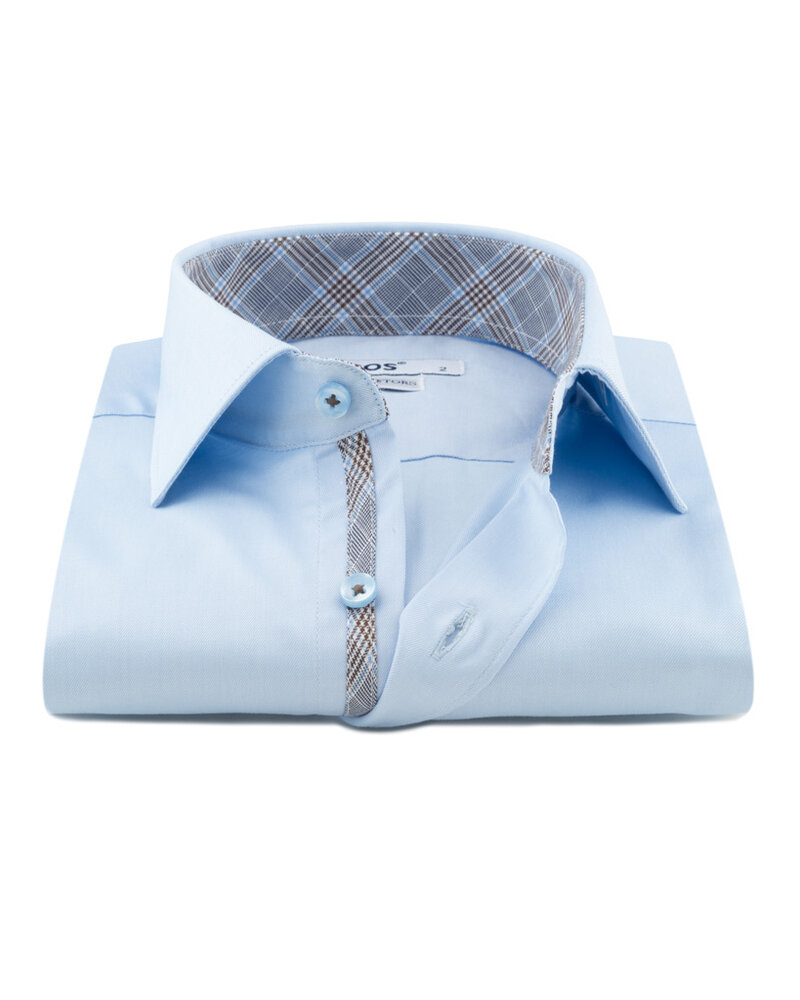 XOOS Sky blue men's REGULAR FIT dress shirt with tartan lining (Double Twisted)