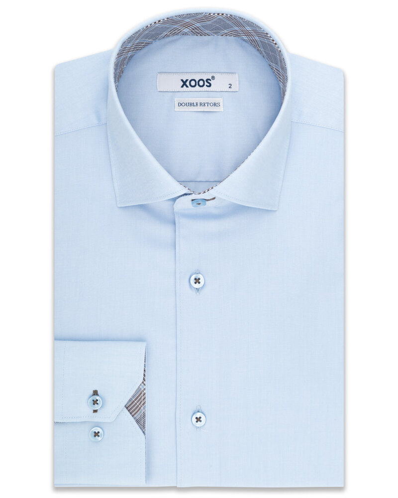 XOOS Chemise homme NON CINTRÉE bleu ciel doublure tartan (Double Retors)