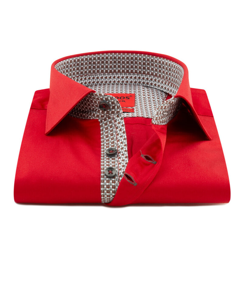 XOOS Chemise homme NON CINTRÉE rouge à double boutonnage doublure rouge à motifs imprimés