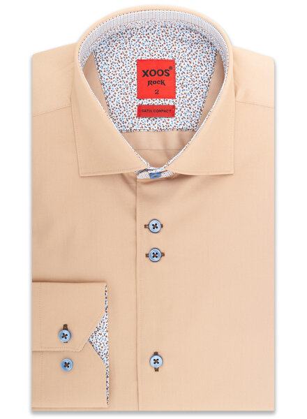 XOOS Men's beige CLASSIC-FIT dress shirt blue printed patterned and Liberty lining (double chest-button)