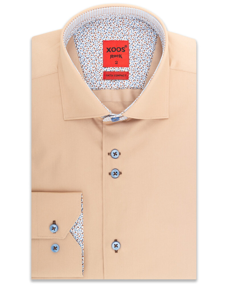 XOOS Chemise homme NON CINTRÉE beige à double boutonnage doublure ciel liberty et motifs