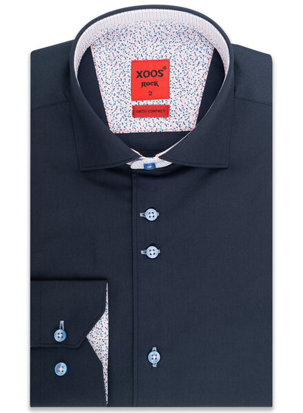 XOOS Chemise homme NON CINTRÉE marine à double boutonnage doublure rose liberty et motifs